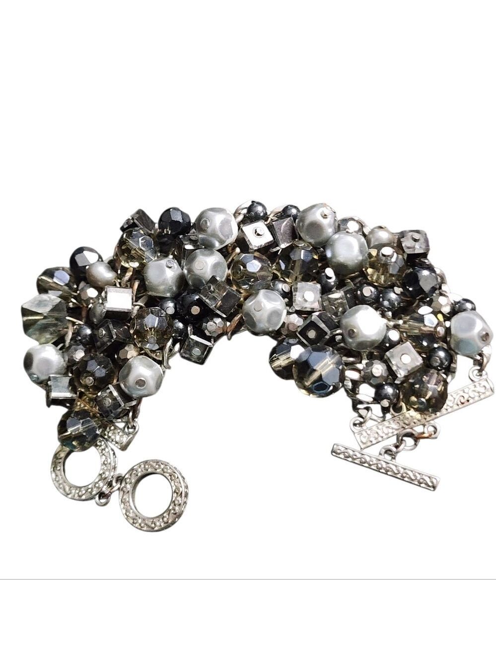 Premier Designs Grand Slam Crystal Beaded Silvertone Bracelet